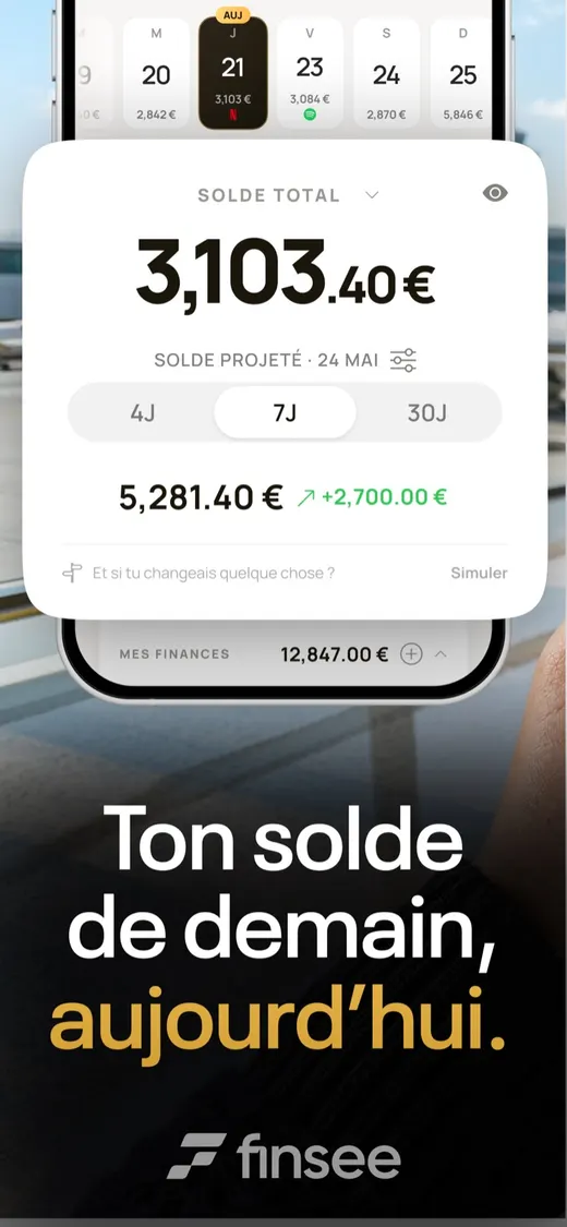 Solde total et prévision à sept jours, dès l'ouverture de l'app