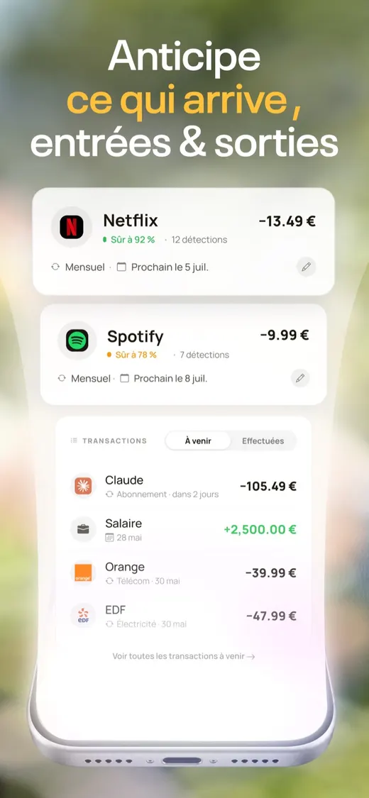 Prélèvements et transactions à venir sur le calendrier